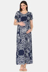 Coucou Maternity Woven Full Length Loungewear Dress With Front Zipper And Discreet Feeding - Blue Depths — thumbnail 2